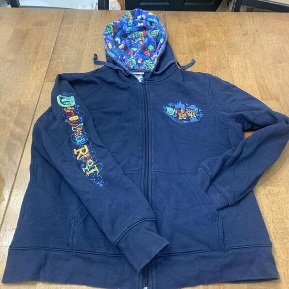 Disneyland Resort Zip Hoodie Sweatshirt Navy Women XXL Embroidered, Print, Nice! - Picture 1 of 12